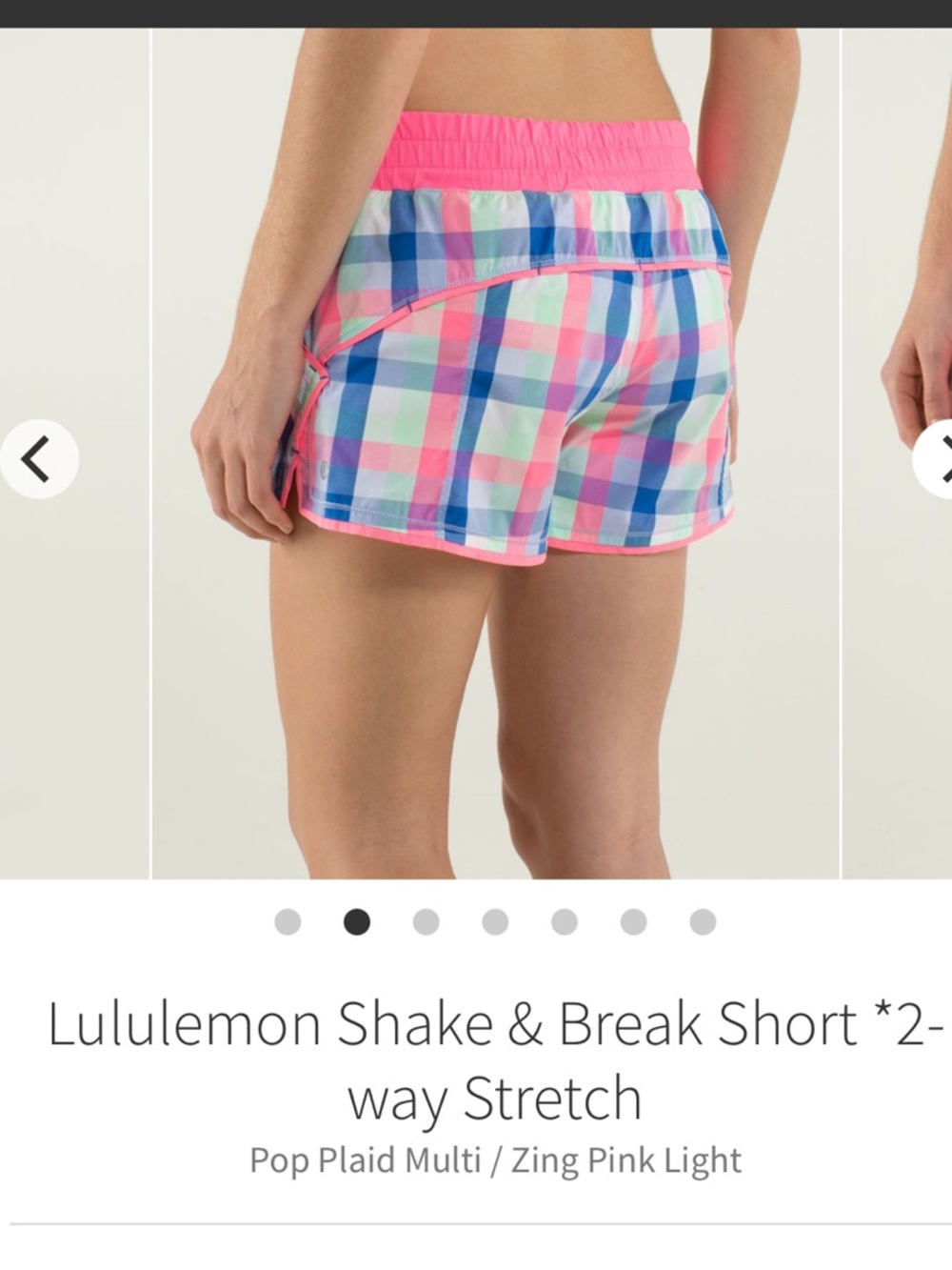 VTG 2014 lululemon sz 8 Pop Plaid Multi Zing Pink Shake & Break Running Shorts